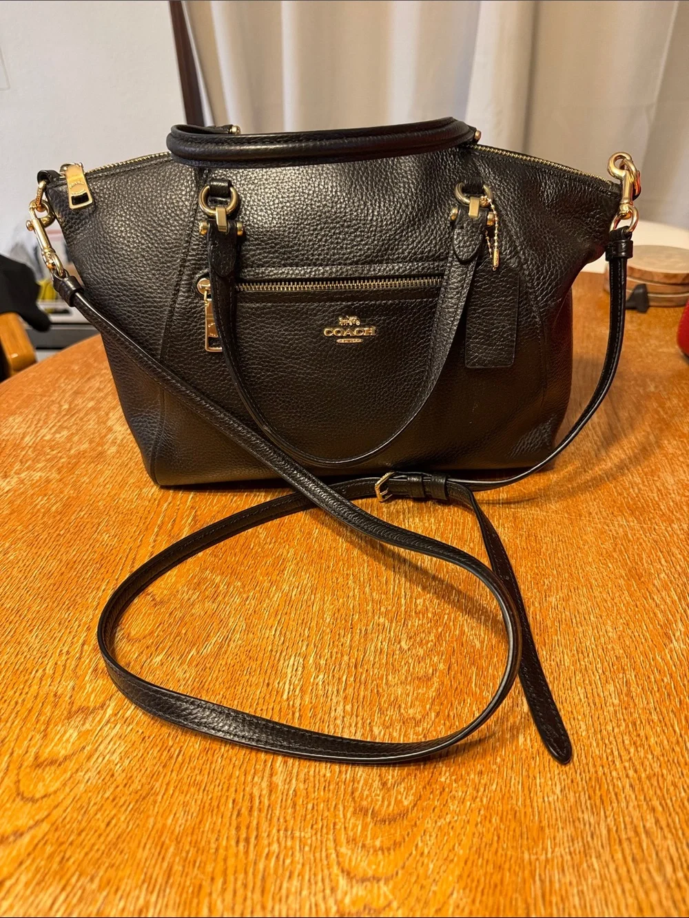 Coach Black Pebbled Leather Satchel with Gold Hardware
